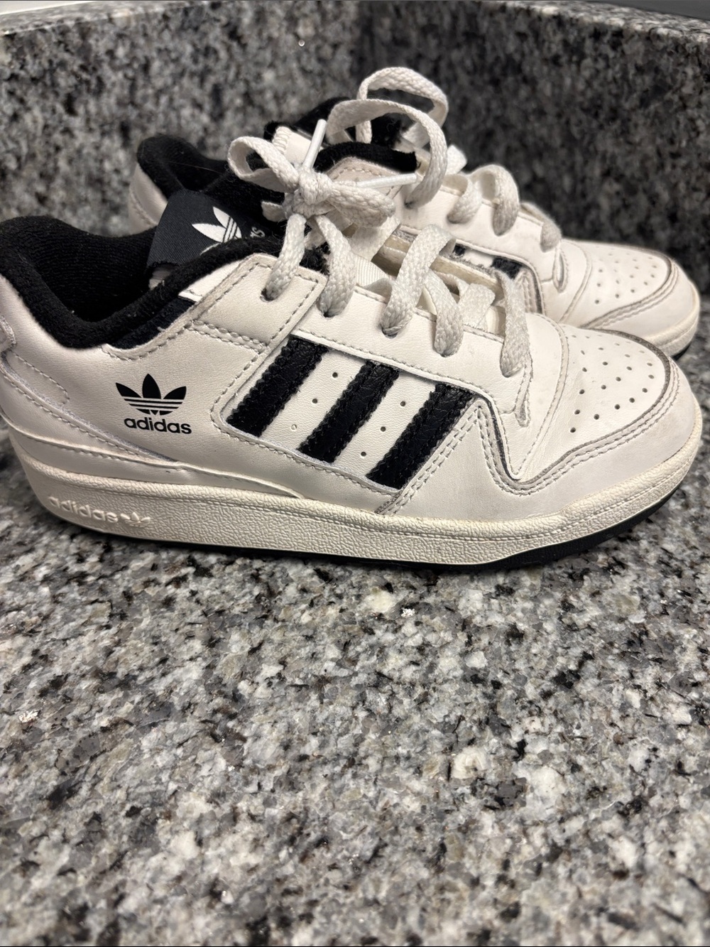 adidas Kids White and Black Low-Top Sneakers with Three Stripes